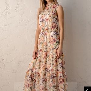 In My Dreams Peach Multi Floral Print Midi Dress